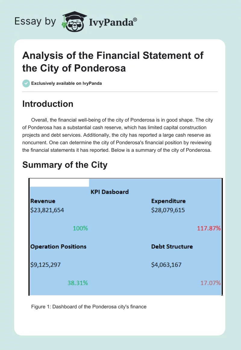 Analysis of the Financial Statement of the City of Ponderosa. Page 1