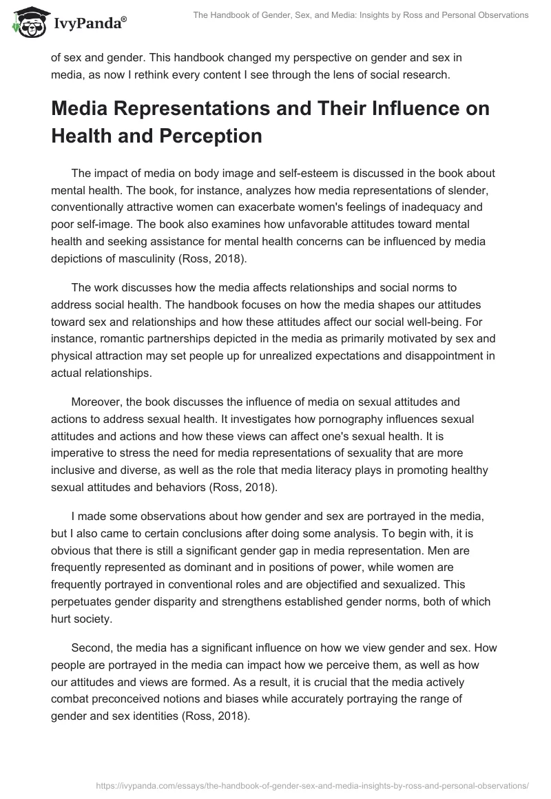 The Handbook of Gender, Sex, and Media: Insights by Ross and Personal Observations. Page 2