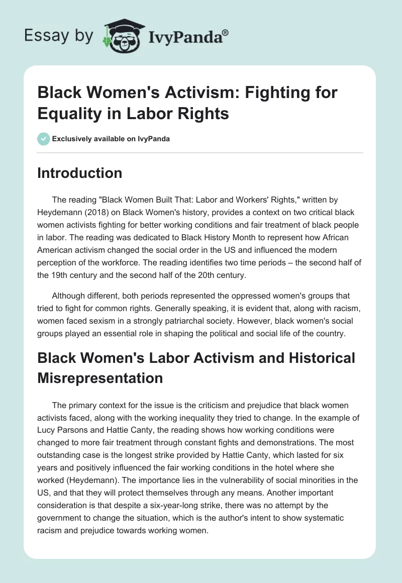 Black Women's Activism: Fighting for Equality in Labor Rights. Page 1