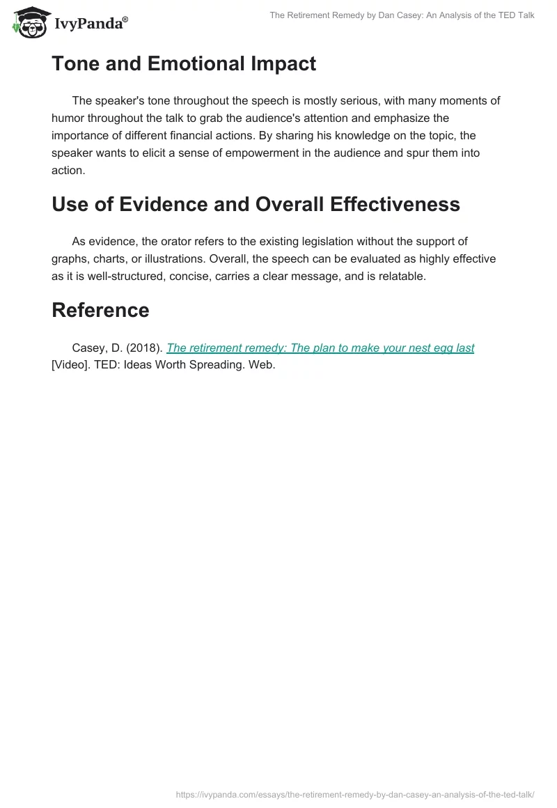 The Retirement Remedy by Dan Casey: An Analysis of the TED Talk. Page 2