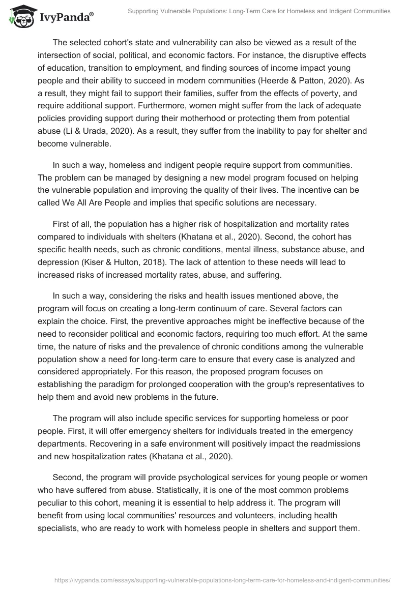 Supporting Vulnerable Populations: Long-Term Care for Homeless and Indigent Communities. Page 2