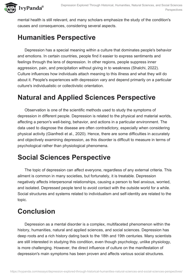 Depression Explored Through Historical, Humanities, Natural Sciences, and Social Sciences Perspectives. Page 2