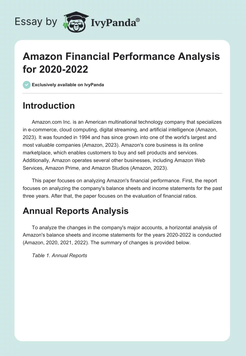 Amazon Financial Performance Analysis for 2020-2022. Page 1