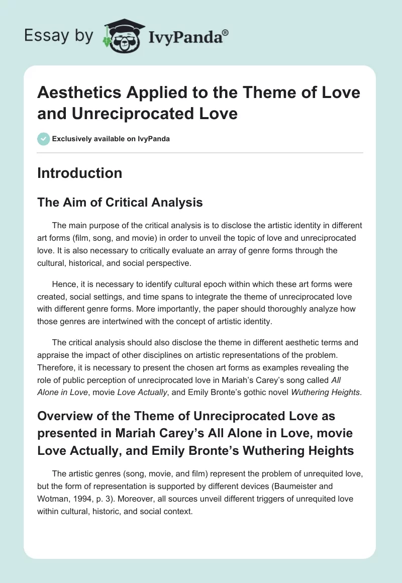 Aesthetics Applied to the Theme of Love and Unreciprocated Love. Page 1