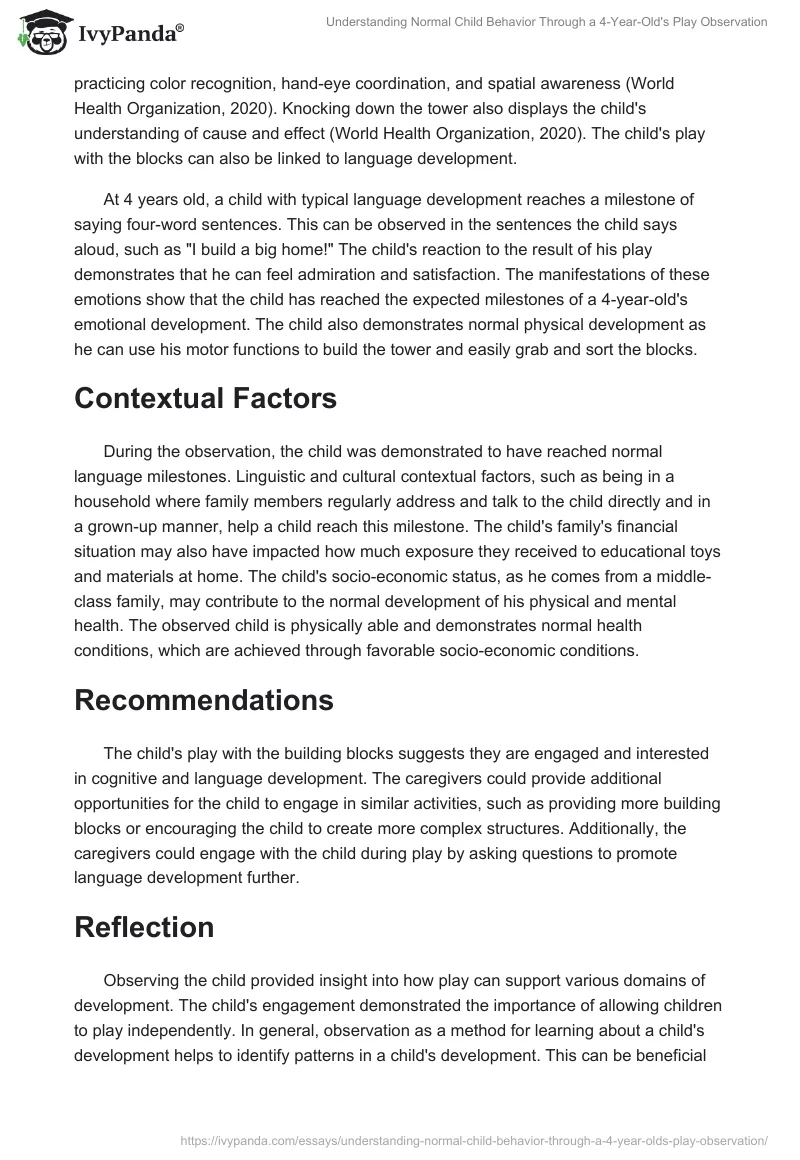Understanding Normal Child Behavior Through a 4-Year-Old's Play Observation. Page 2
