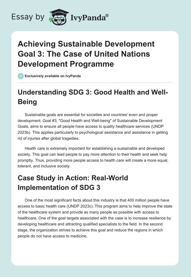 Achieving Sustainable Development Goal 3: The Case of United Nations Development Programme. Page 1