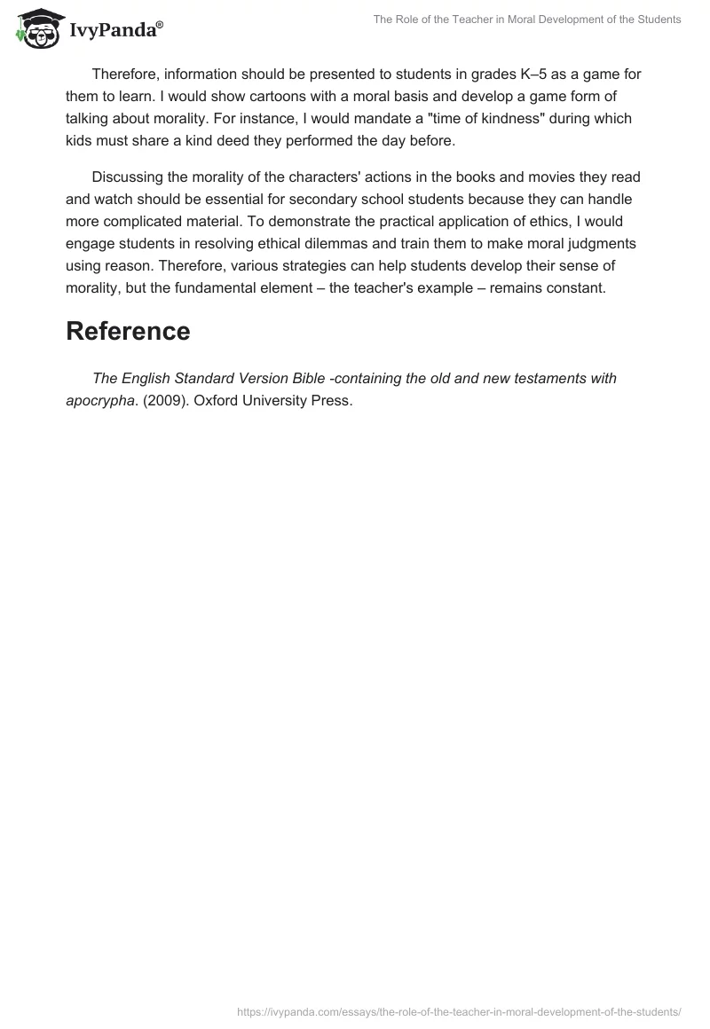 The Role of the Teacher in Moral Development of the Students. Page 2