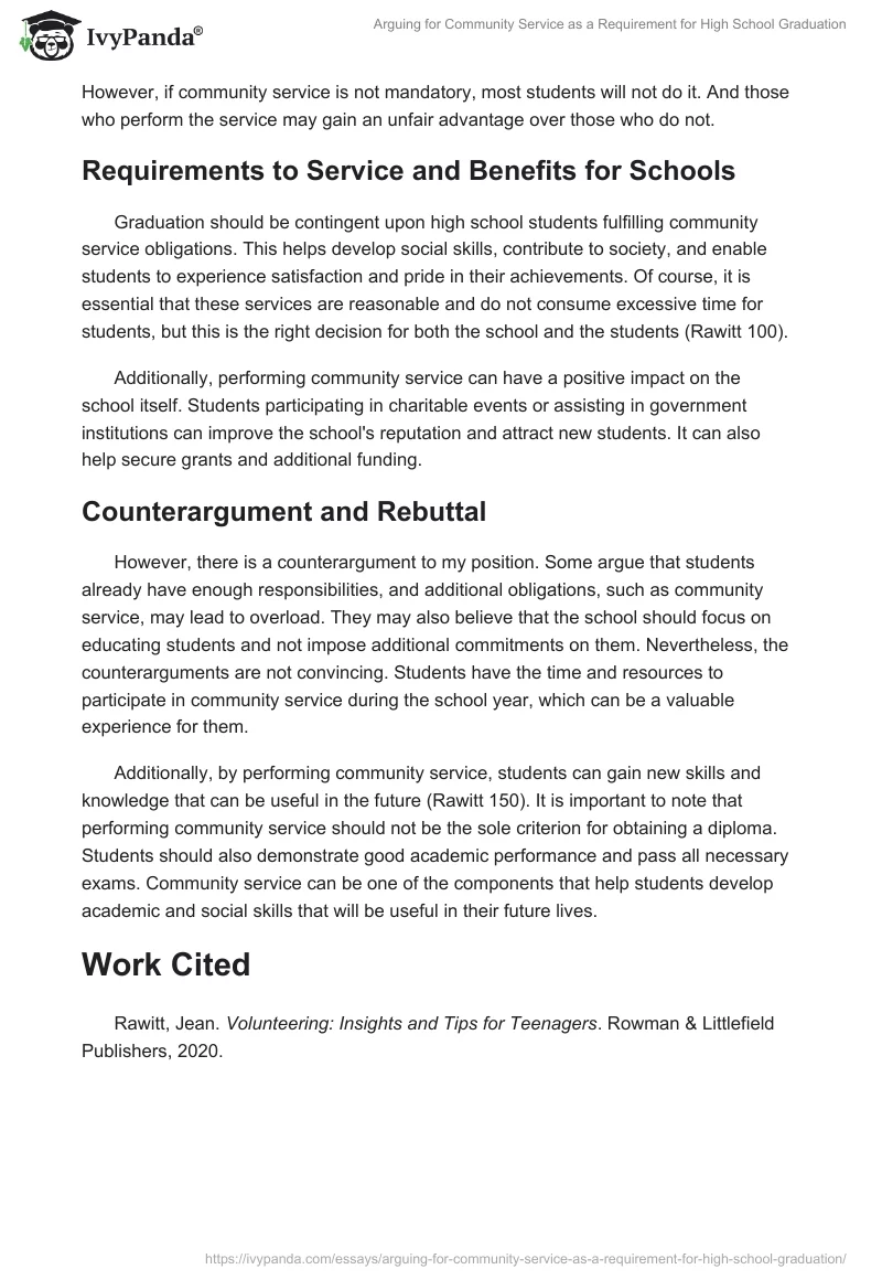 Arguing for Community Service as a Requirement for High School Graduation. Page 2