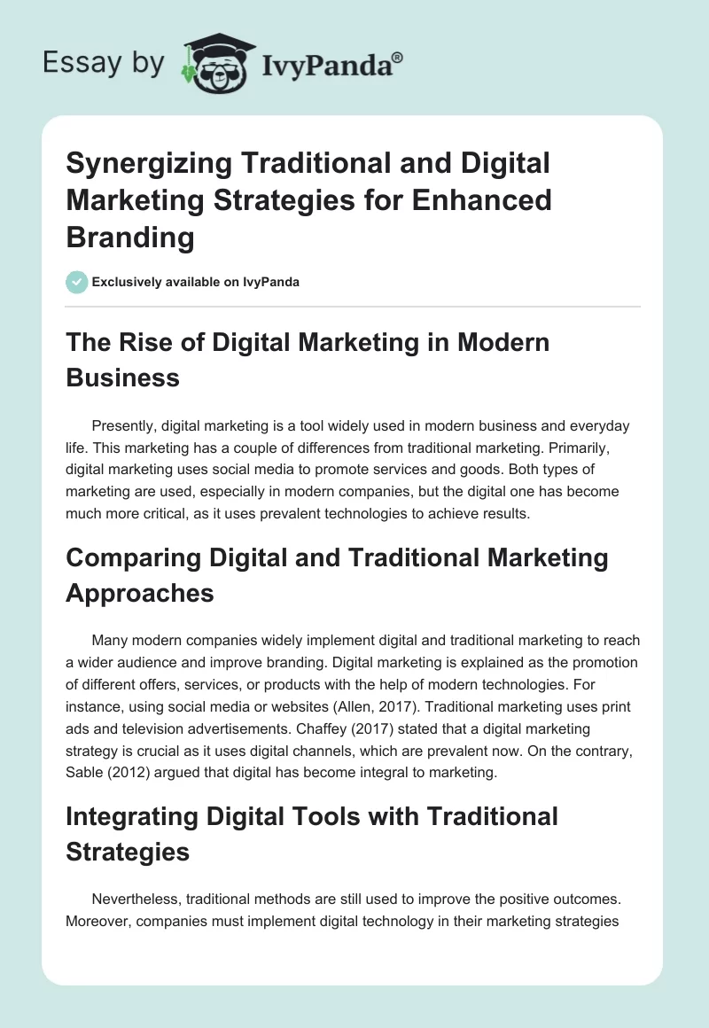 Synergizing Traditional and Digital Marketing Strategies for Enhanced Branding. Page 1