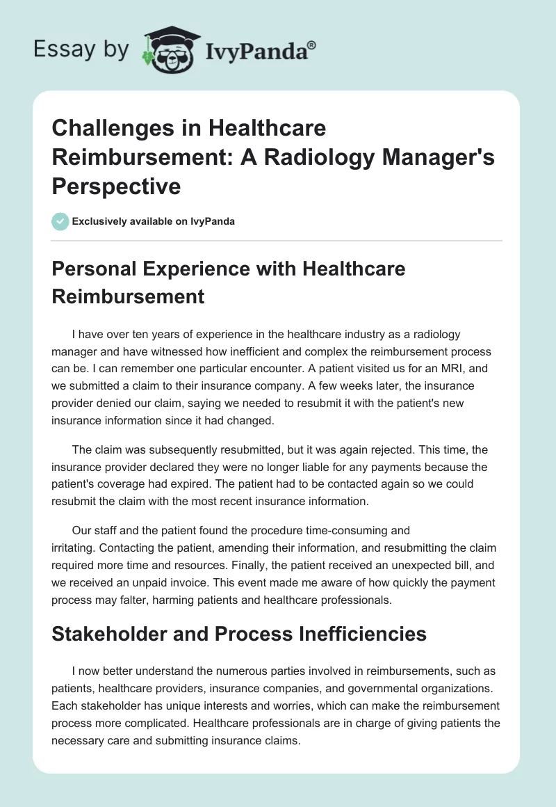 Challenges in Healthcare Reimbursement: A Radiology Manager's Perspective. Page 1