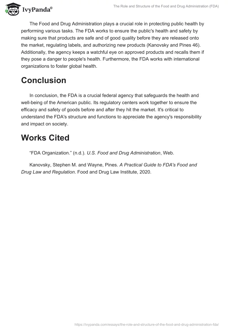 The Role and Structure of the Food and Drug Administration (FDA). Page 2