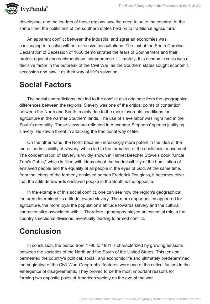 The Role of Geography in the Precursors to the Civil War. Page 2