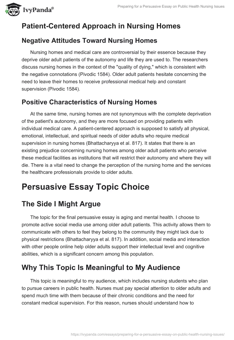 Preparing for a Persuasive Essay on Public Health Nursing Issues. Page 2