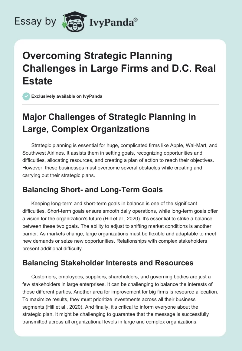 Overcoming Strategic Planning Challenges in Large Firms and D.C. Real Estate. Page 1