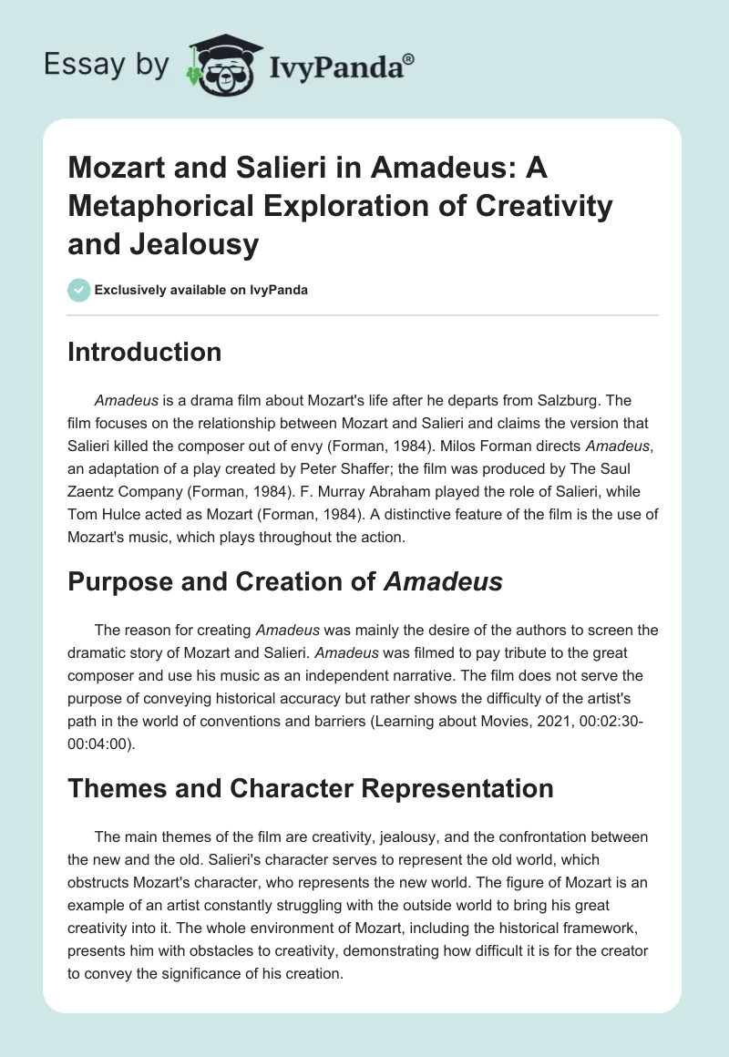 Mozart and Salieri in Amadeus: A Metaphorical Exploration of Creativity and Jealousy. Page 1