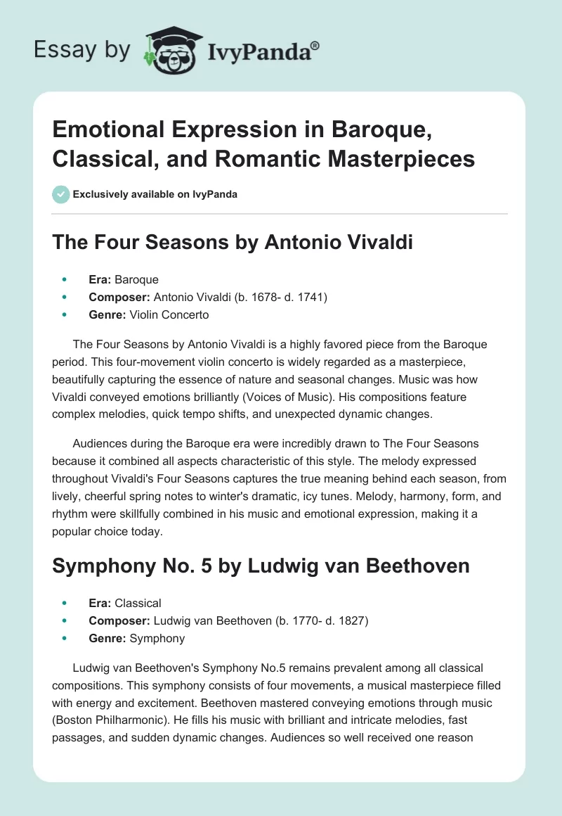 Emotional Expression in Baroque, Classical, and Romantic Masterpieces. Page 1