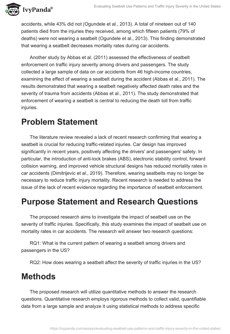Evaluating Seatbelt Use Patterns and Traffic Injury Severity in the United States. Page 2