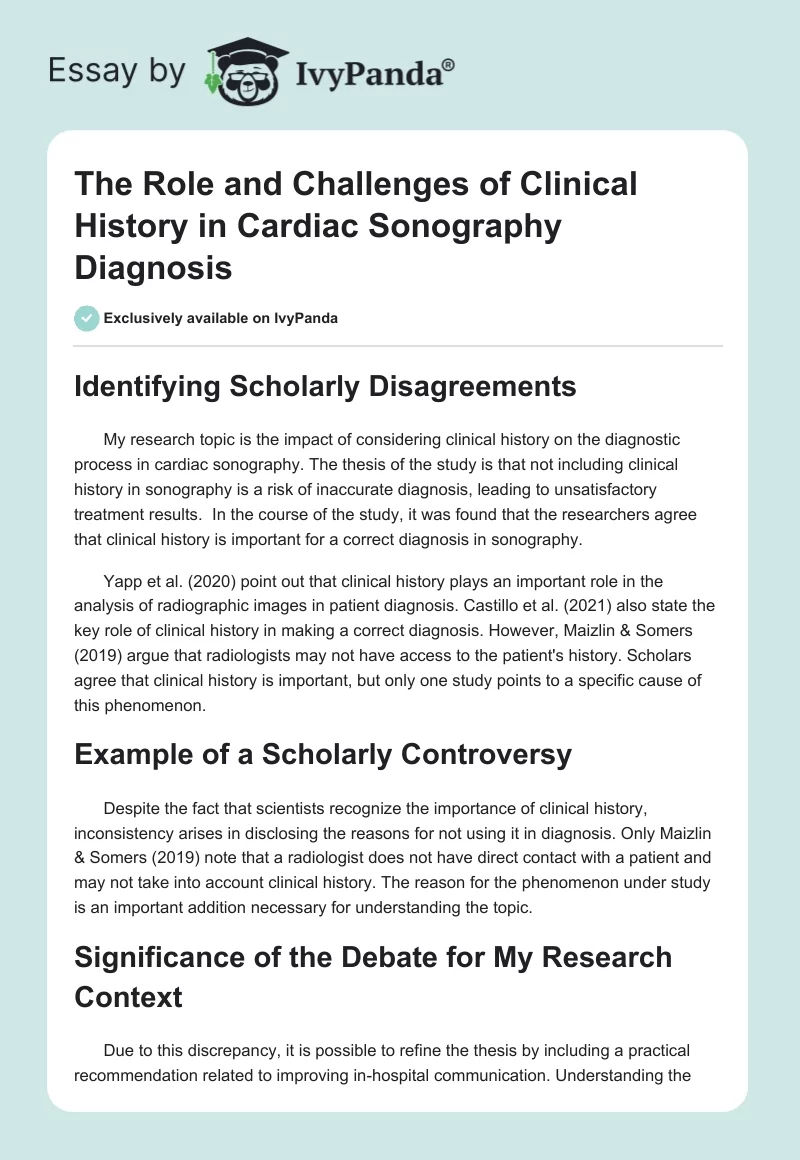 The Role and Challenges of Clinical History in Cardiac Sonography Diagnosis. Page 1