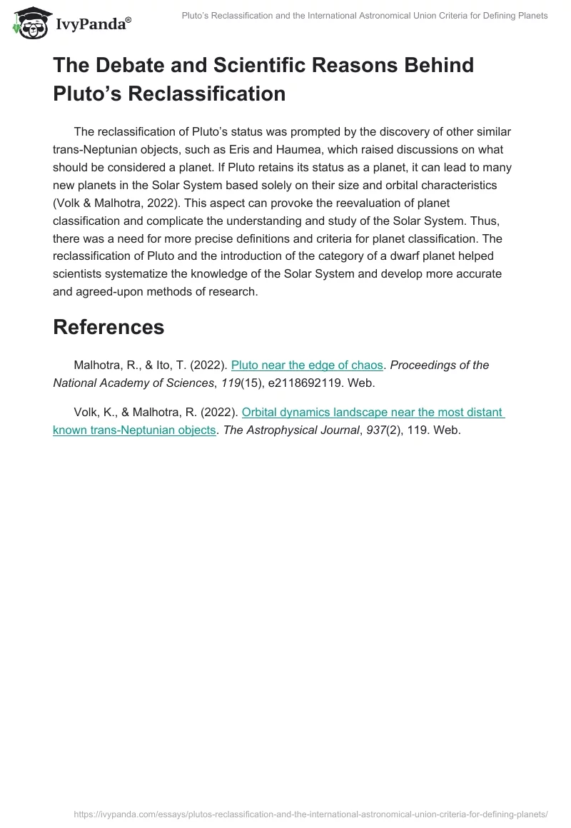 Pluto’s Reclassification and the International Astronomical Union Criteria for Defining Planets. Page 2