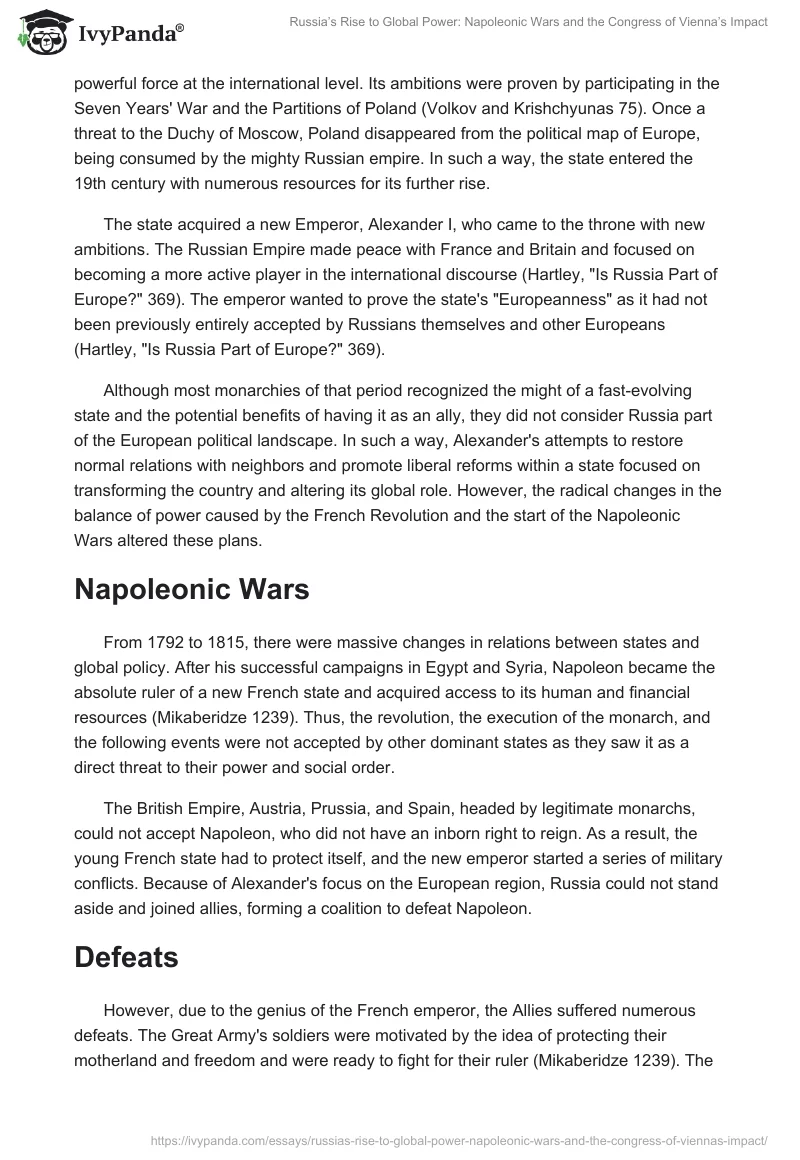 Russia’s Rise to Global Power: Napoleonic Wars and the Congress of Vienna’s Impact. Page 2