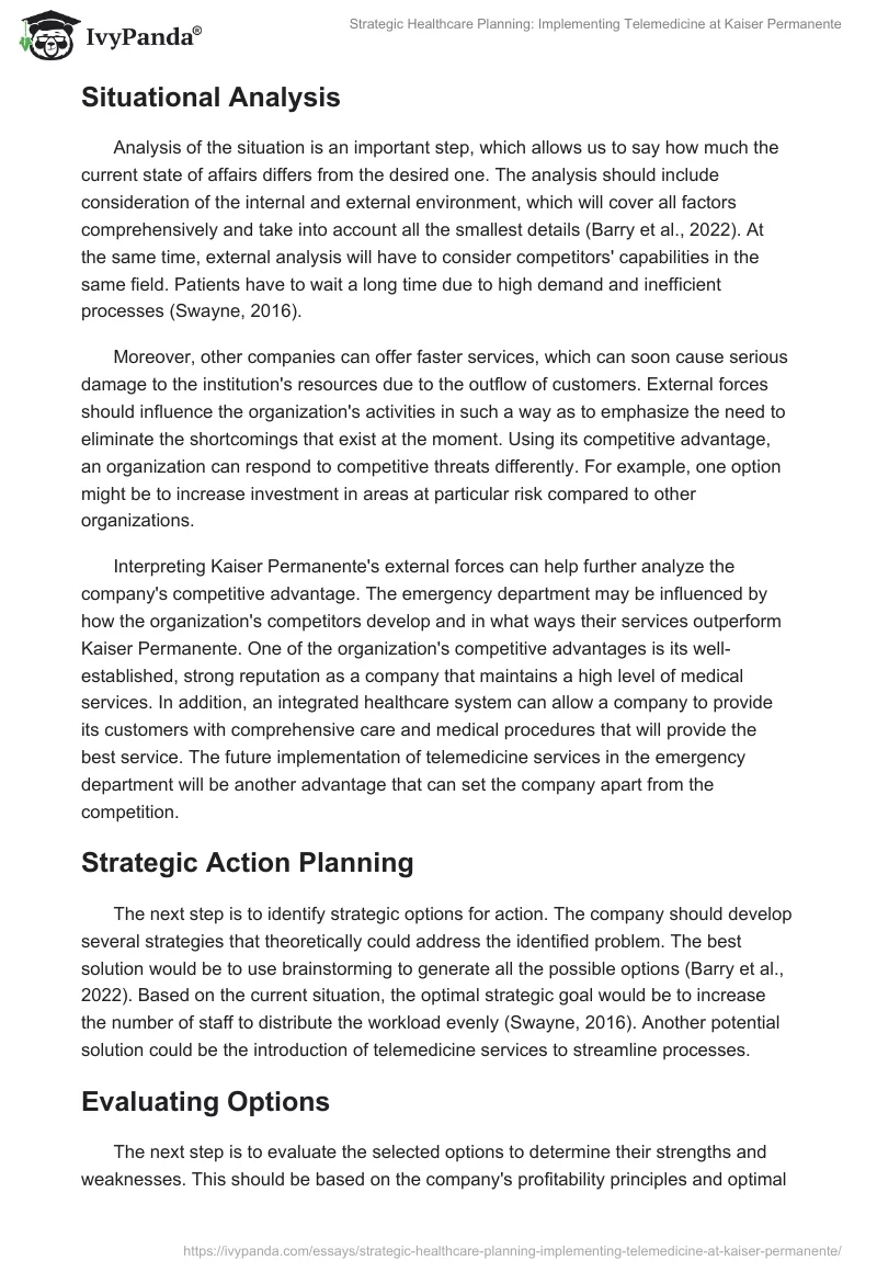 Strategic Healthcare Planning: Implementing Telemedicine at Kaiser Permanente. Page 2