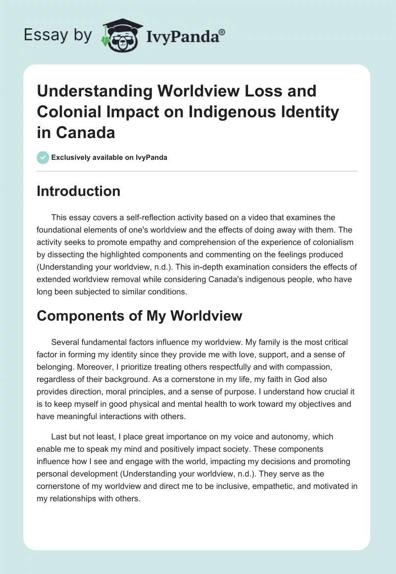 Understanding Worldview Loss and Colonial Impact on Indigenous Identity in Canada. Page 1