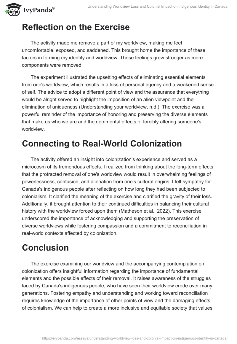 Understanding Worldview Loss and Colonial Impact on Indigenous Identity in Canada. Page 2