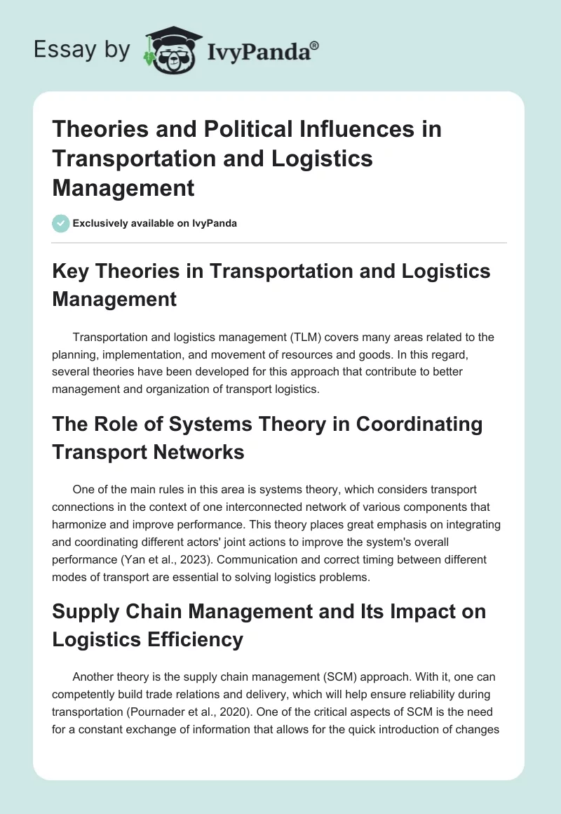 Theories and Political Influences in Transportation and Logistics Management. Page 1