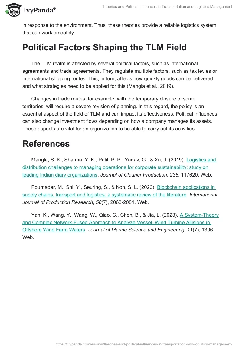 Theories and Political Influences in Transportation and Logistics Management. Page 2