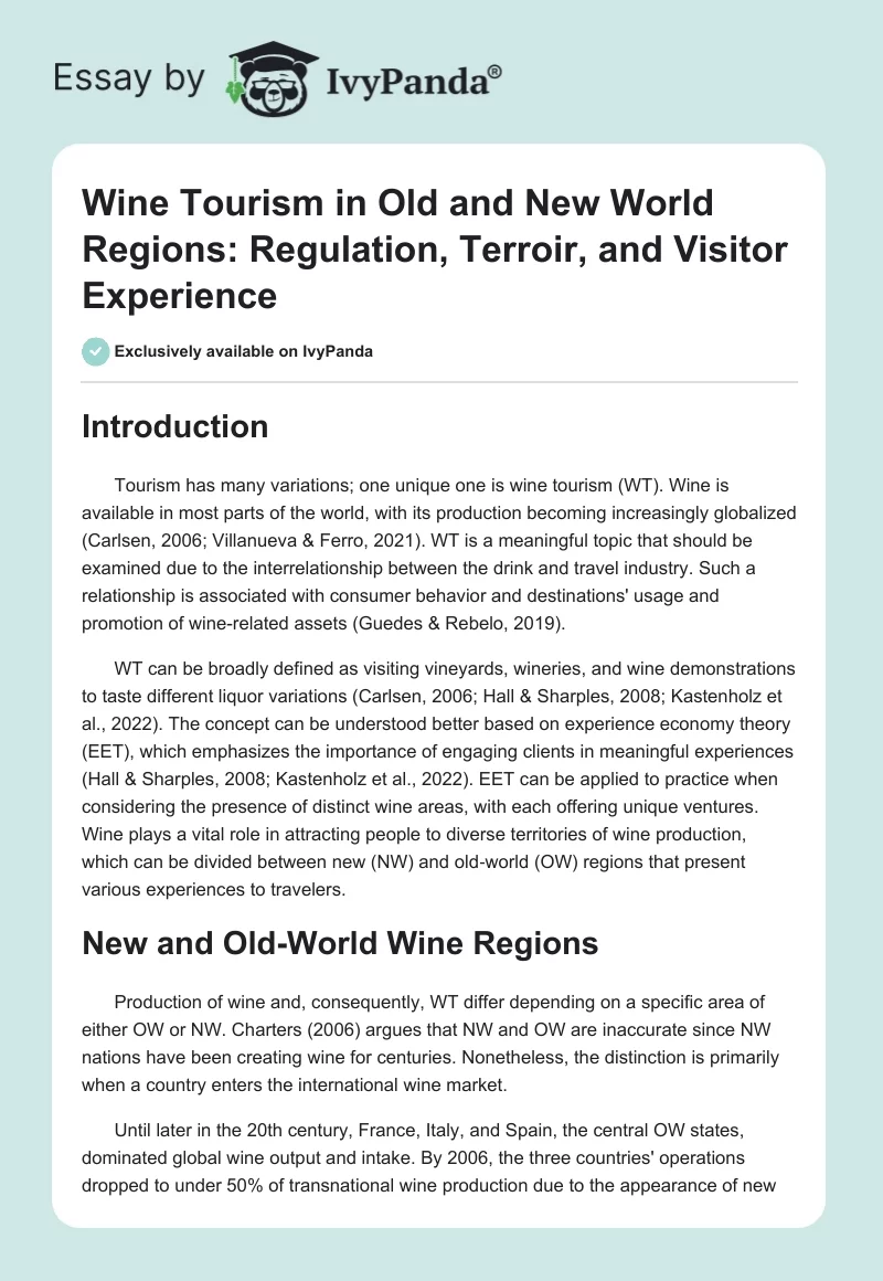 Wine Tourism in Old and New World Regions: Regulation, Terroir, and Visitor Experience. Page 1