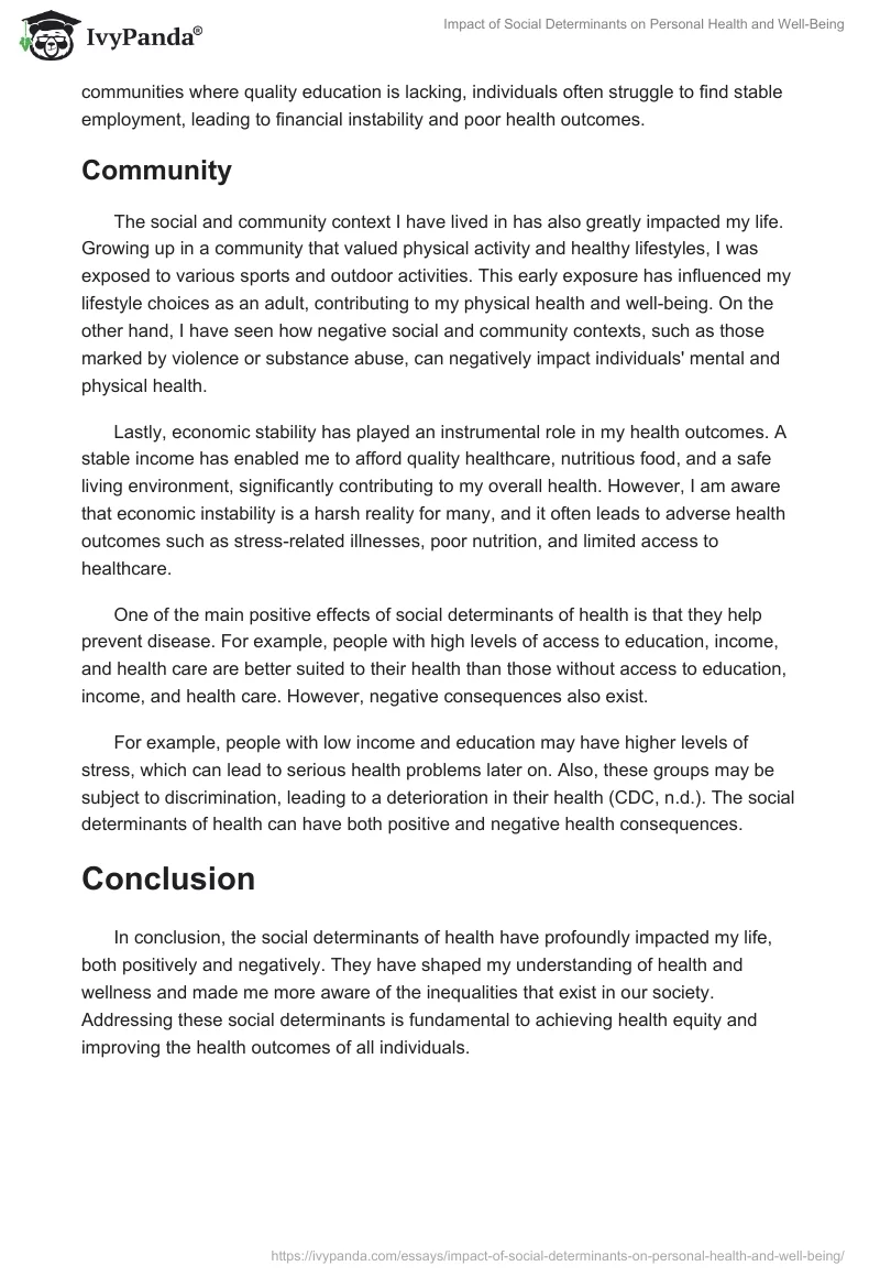 Impact of Social Determinants on Personal Health and Well-Being. Page 2