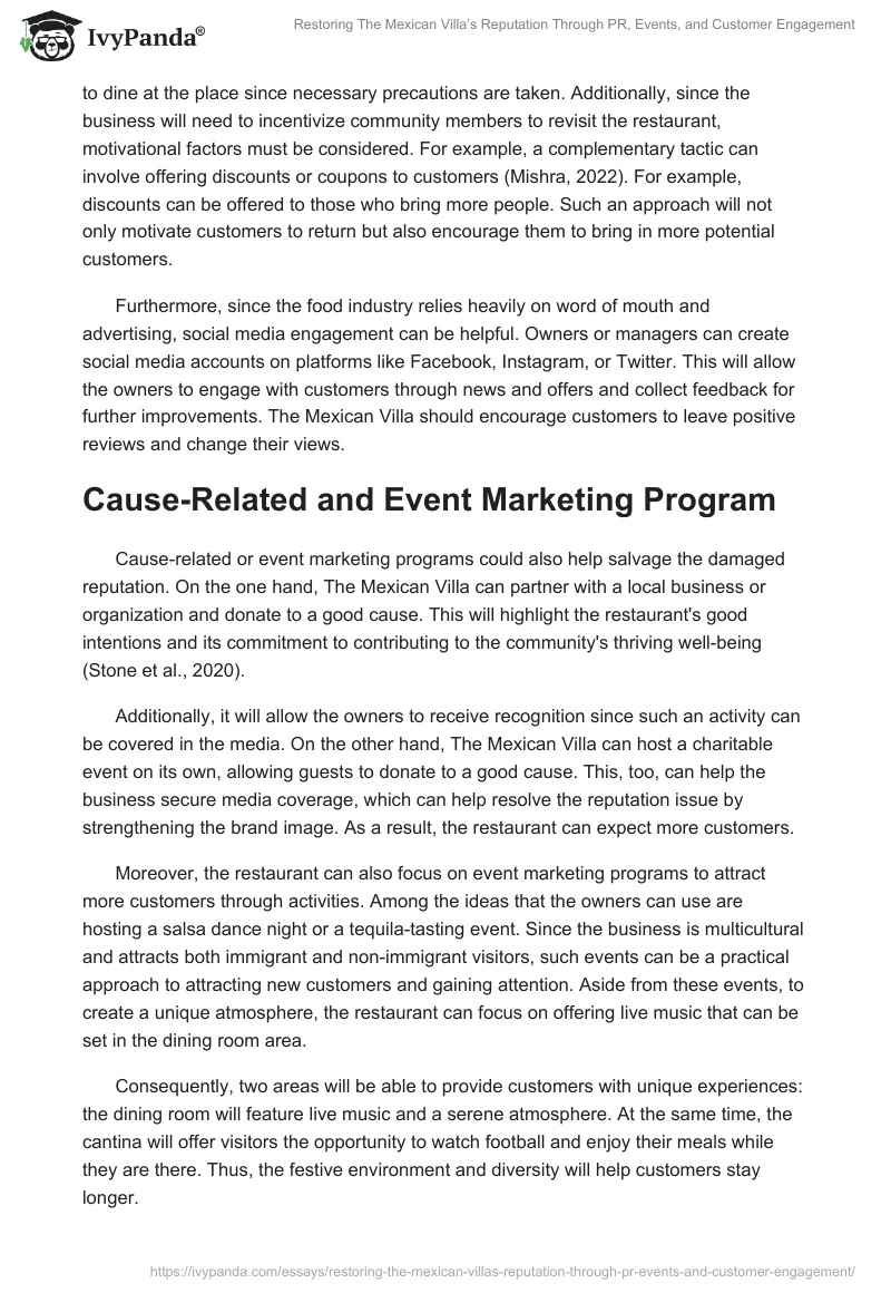 Restoring The Mexican Villa’s Reputation Through PR, Events, and Customer Engagement. Page 2