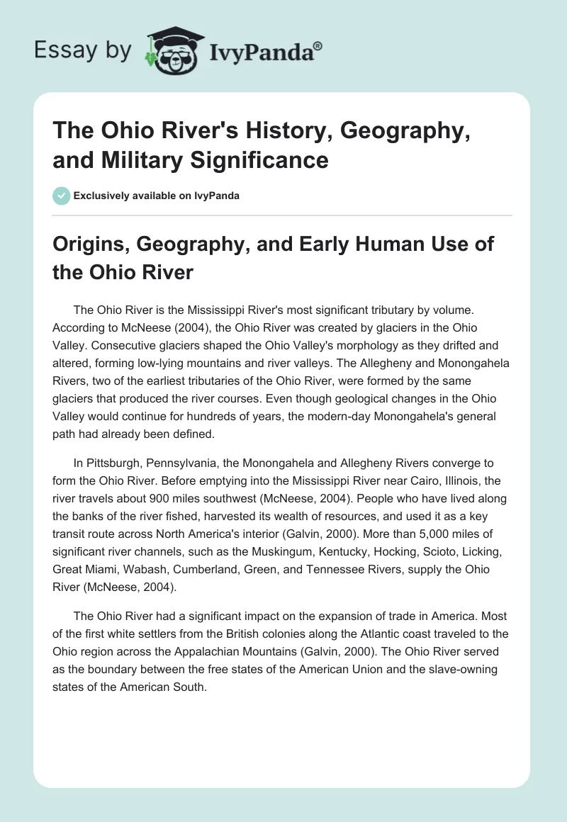 The Ohio River's History, Geography, and Military Significance. Page 1