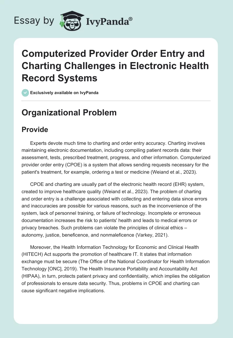 Computerized Provider Order Entry and Charting Challenges in Electronic Health Record Systems. Page 1