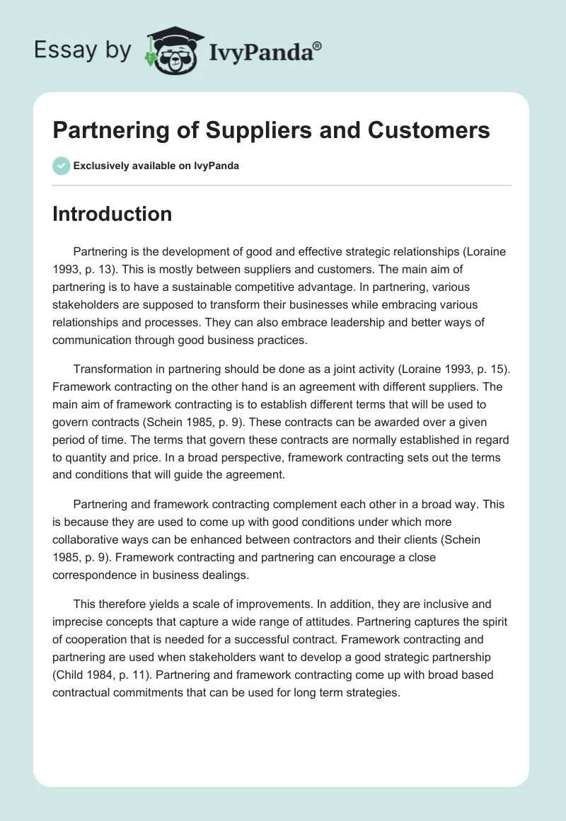 Partnering of Suppliers and Customers. Page 1