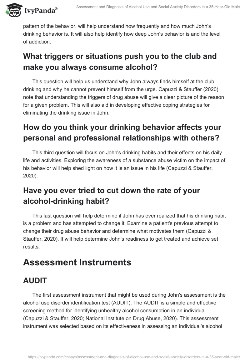 Assessment and Diagnosis of Alcohol Use and Social Anxiety Disorders in a 35-Year-Old Male. Page 2