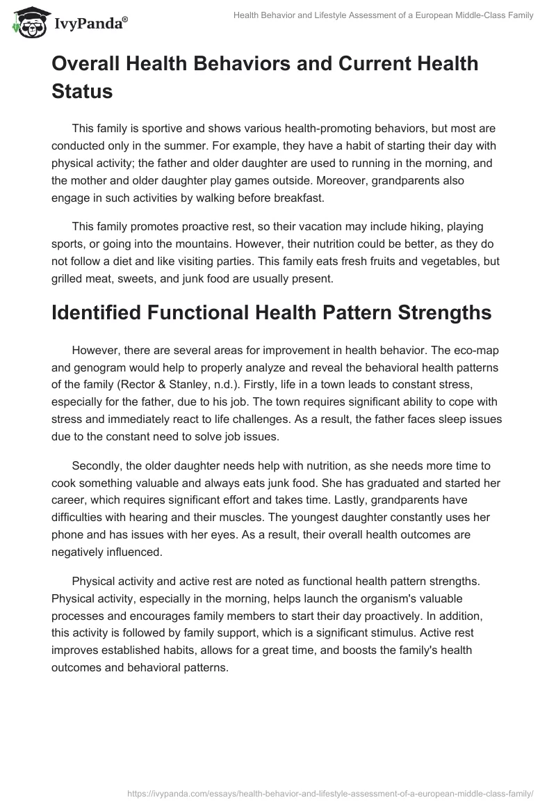 Health Behavior and Lifestyle Assessment of a European Middle-Class Family. Page 2