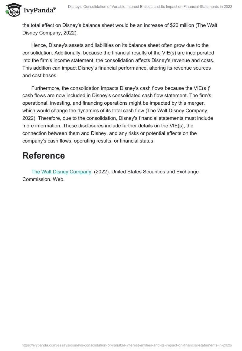 Disney’s Consolidation of Variable Interest Entities and Its Impact on Financial Statements in 2022. Page 2