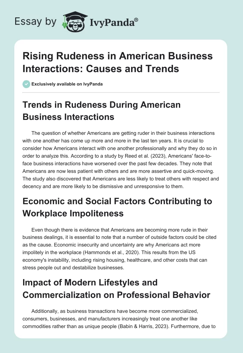 Rising Rudeness in American Business Interactions: Causes and Trends. Page 1