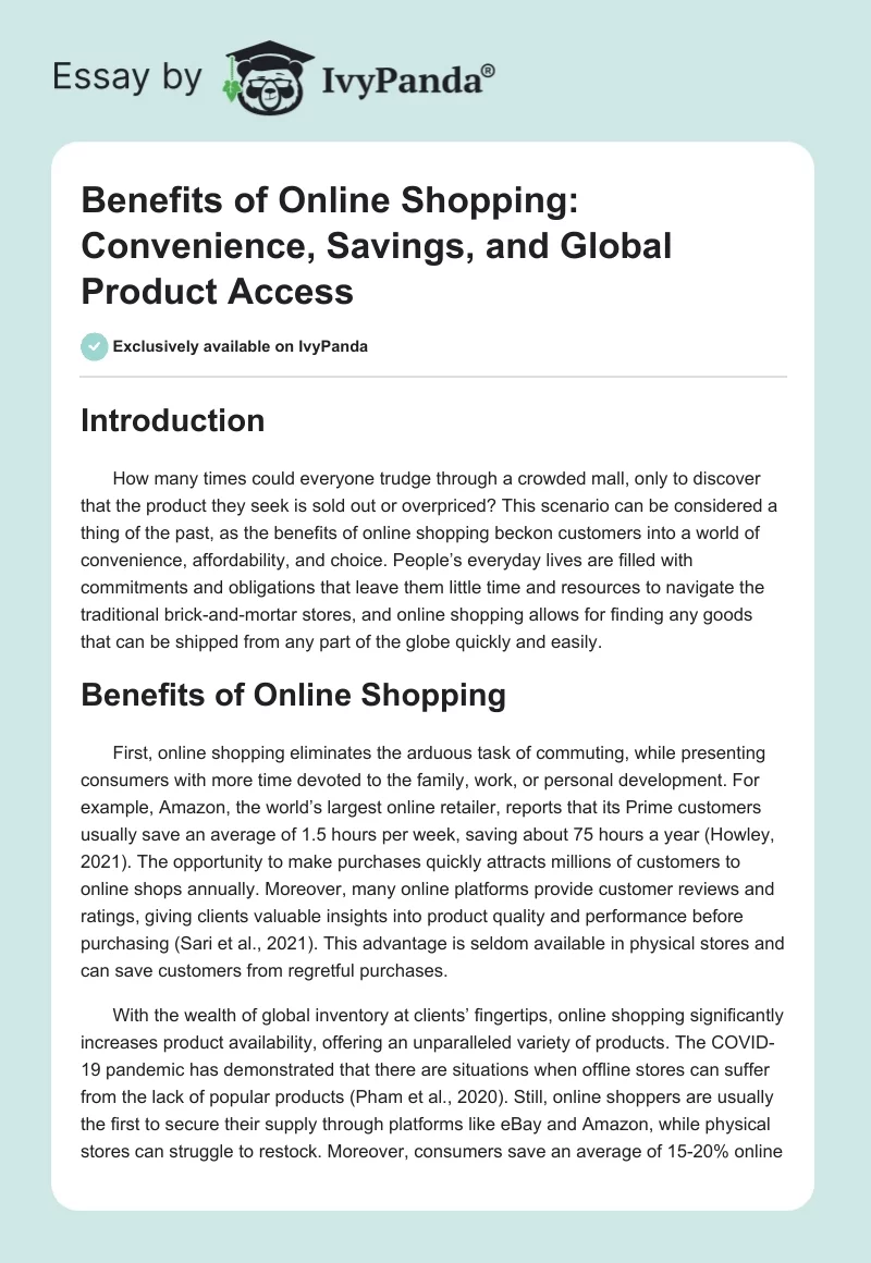 Benefits of Online Shopping: Convenience, Savings, and Global Product Access. Page 1