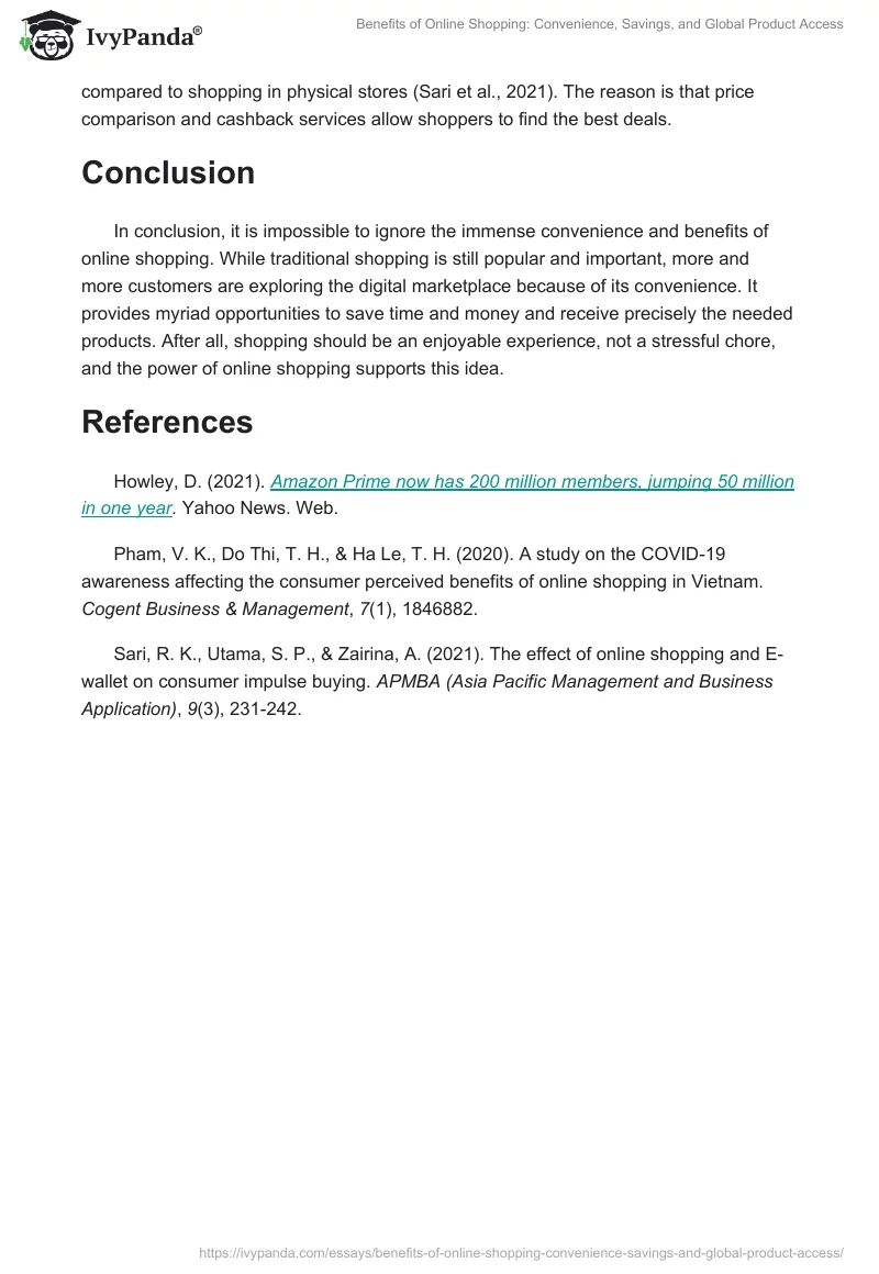 Benefits of Online Shopping: Convenience, Savings, and Global Product Access. Page 2