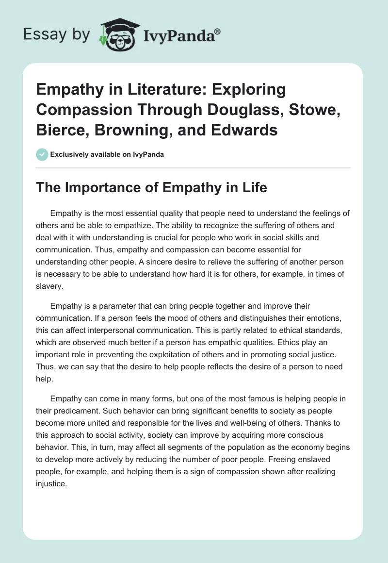 Empathy in Literature: Exploring Compassion Through Douglass, Stowe, Bierce, Browning, and Edwards. Page 1