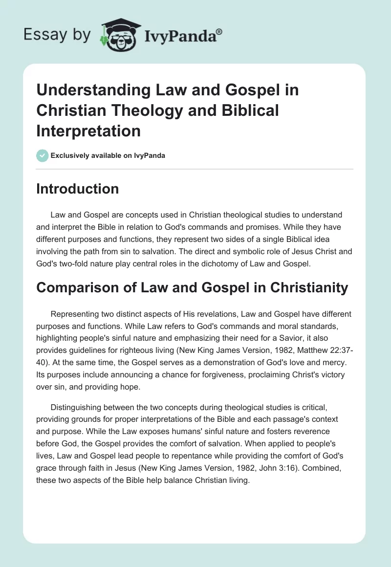 Understanding Law and Gospel in Christian Theology and Biblical Interpretation. Page 1