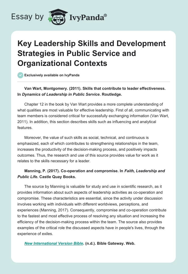 Key Leadership Skills and Development Strategies in Public Service and Organizational Contexts. Page 1