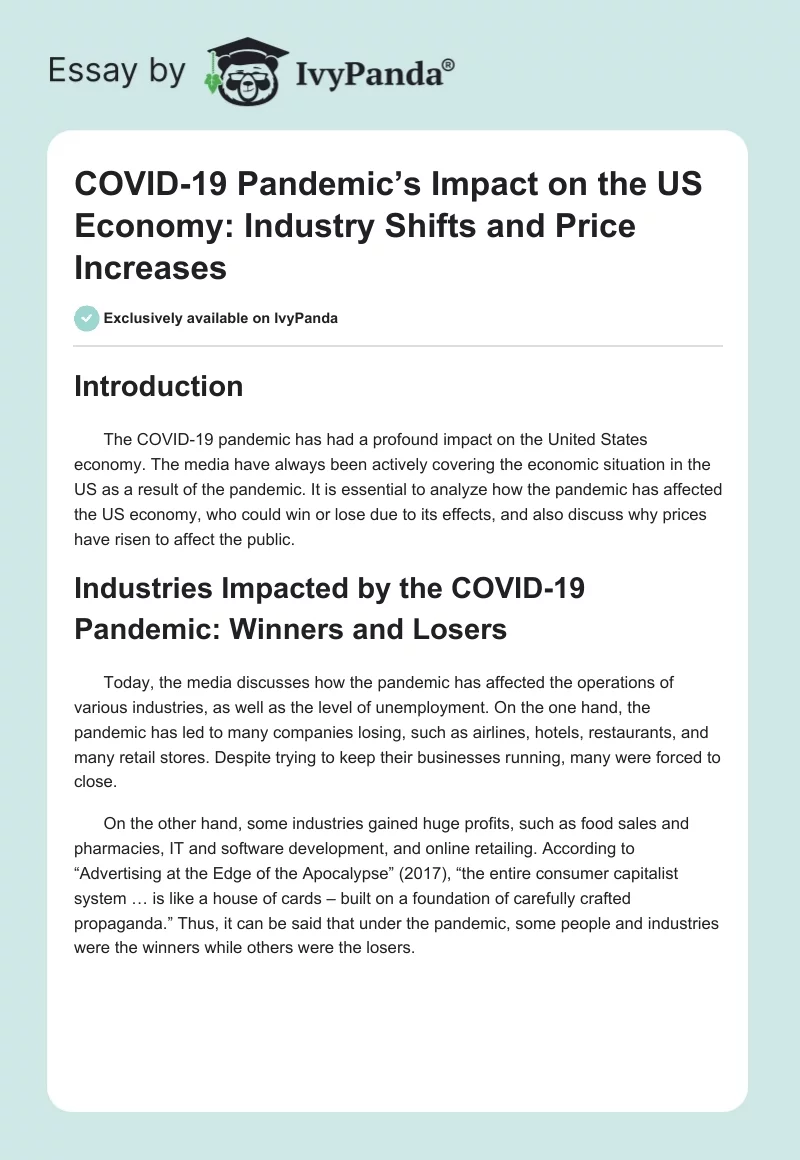 COVID-19 Pandemic’s Impact on the US Economy: Industry Shifts and Price Increases. Page 1