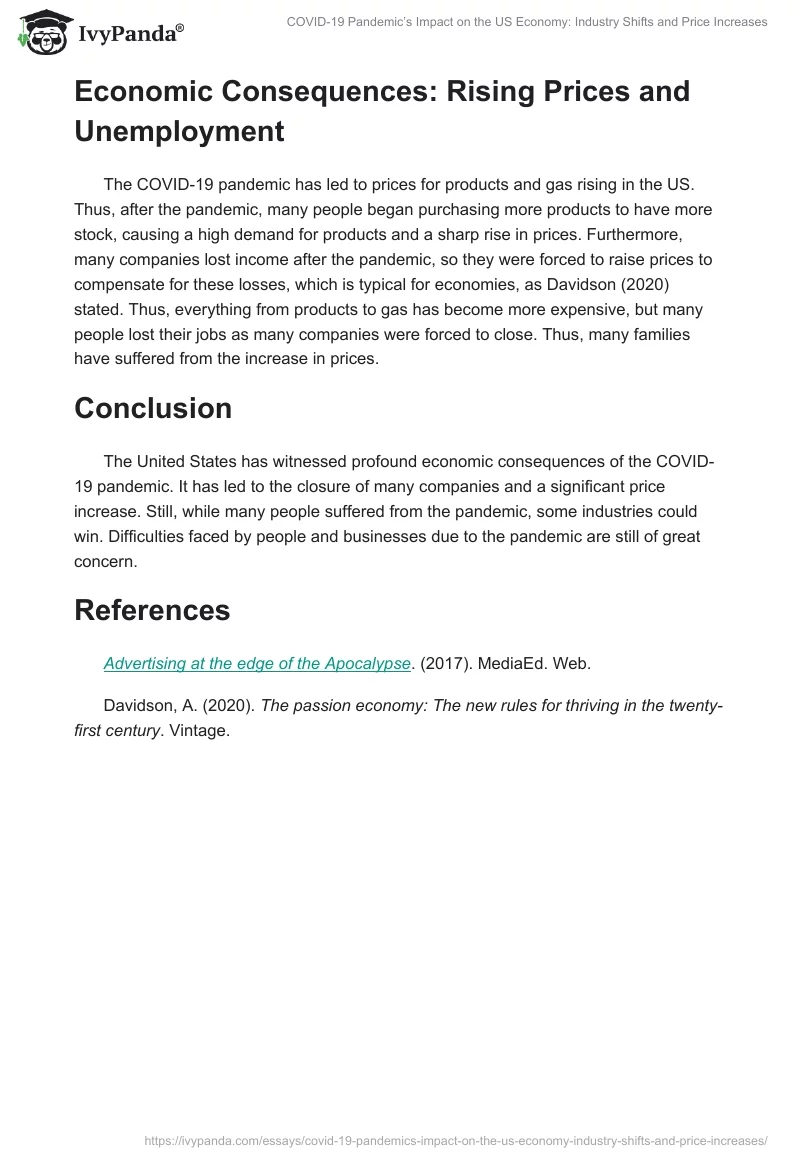 COVID-19 Pandemic’s Impact on the US Economy: Industry Shifts and Price Increases. Page 2