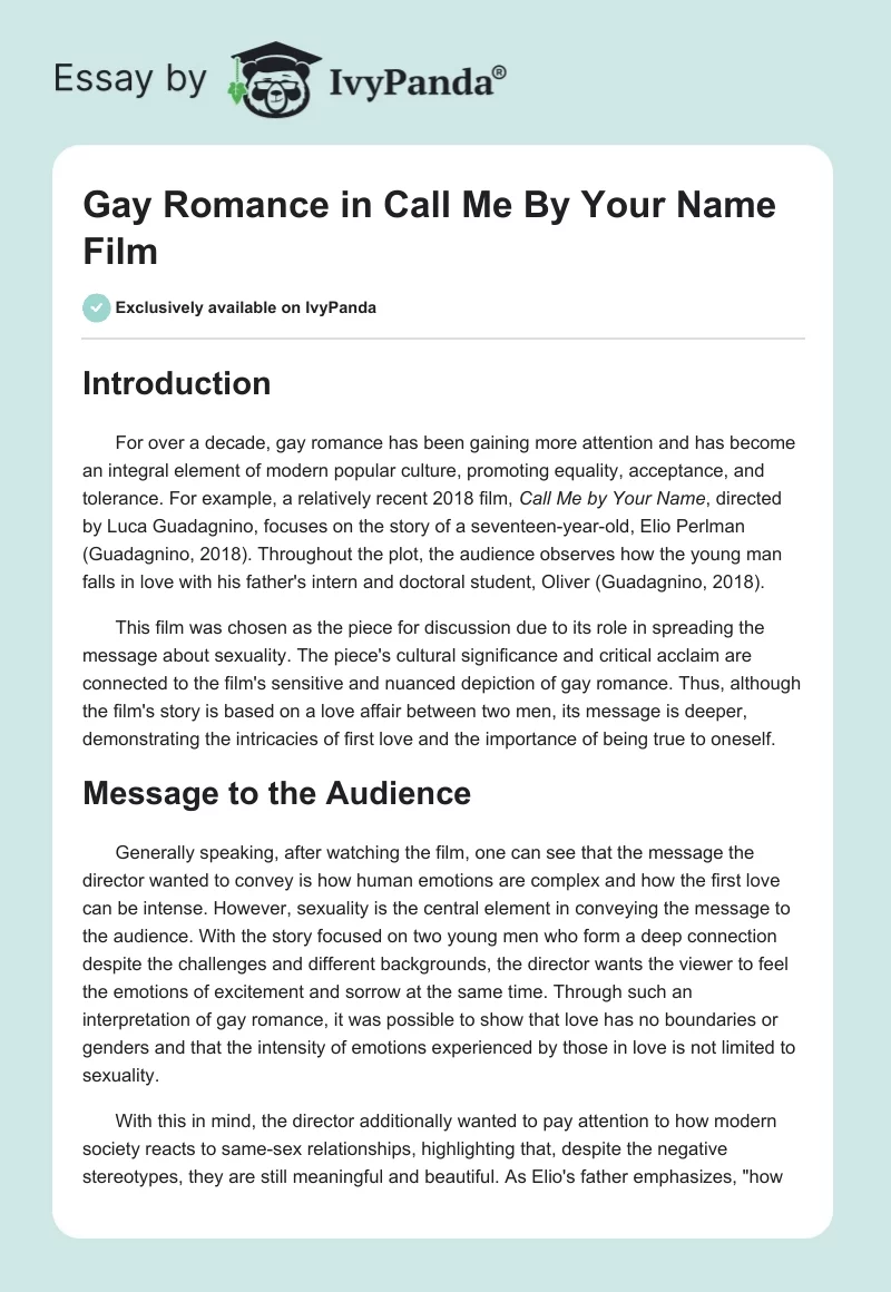 Gay Romance in Call Me By Your Name Film. Page 1