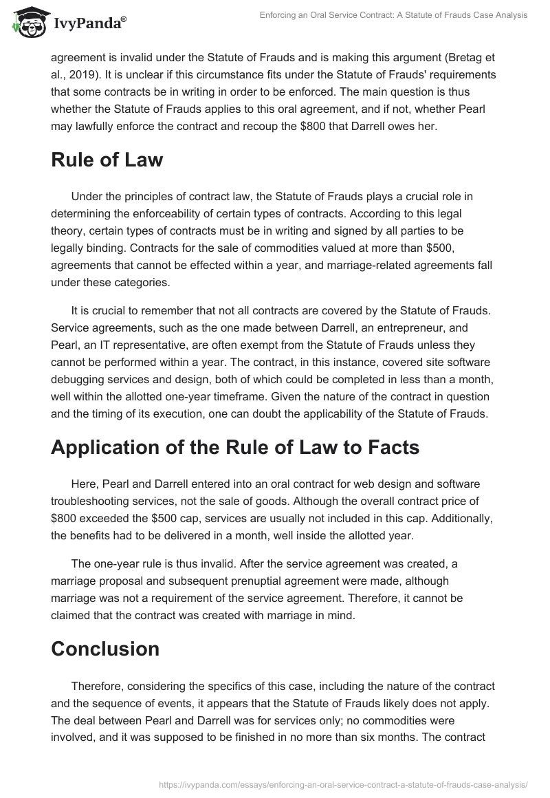 Enforcing an Oral Service Contract: A Statute of Frauds Case Analysis. Page 2