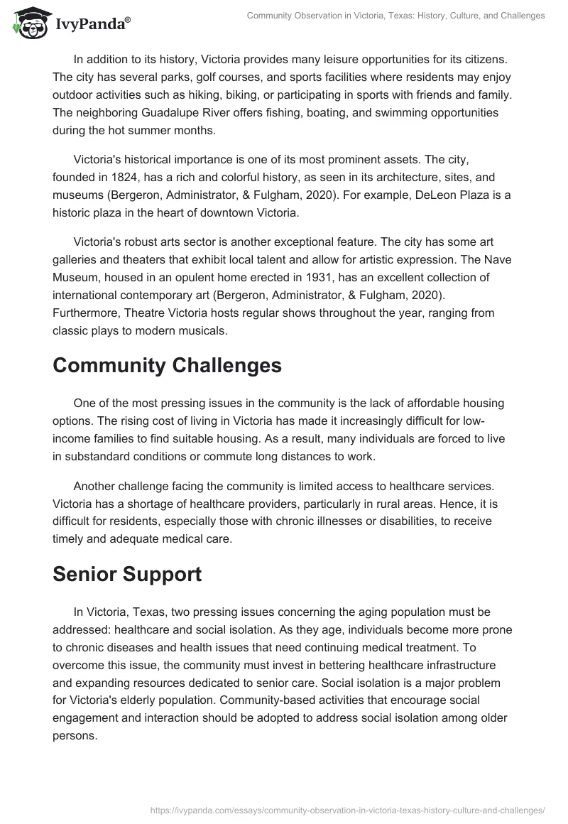 Community Observation in Victoria, Texas: History, Culture, and Challenges. Page 2