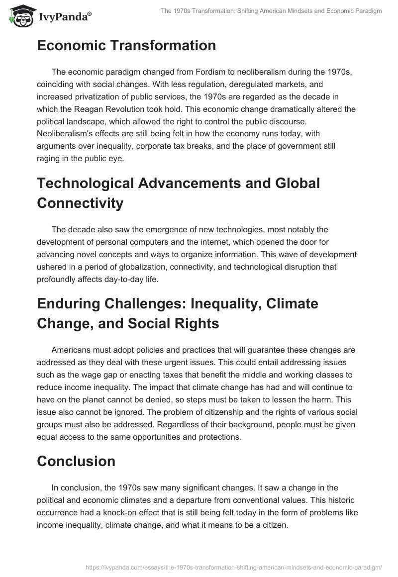 The 1970s Transformation: Shifting American Mindsets and Economic Paradigm. Page 2